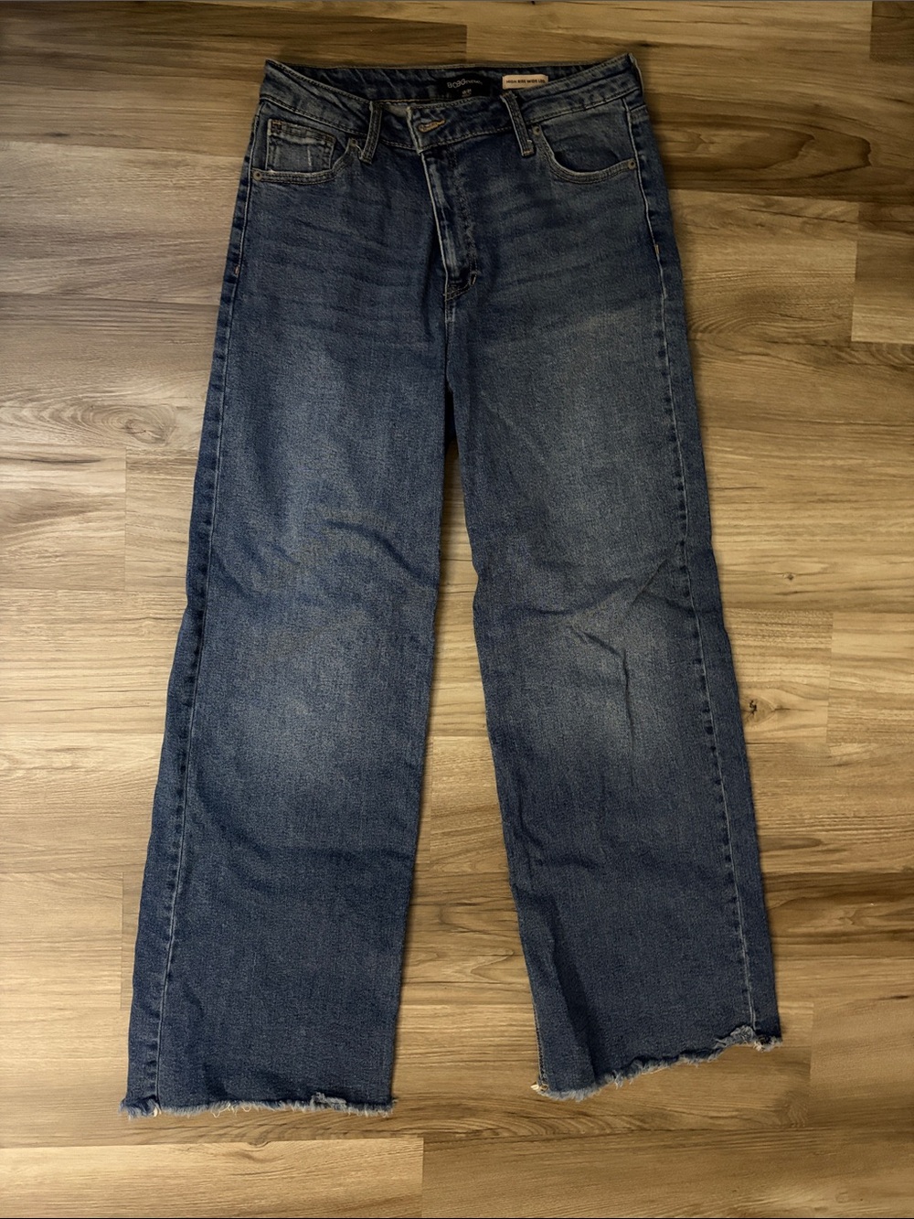 BCBGeneration Wide-Leg Dark Blue Jeans with Frayed Hem